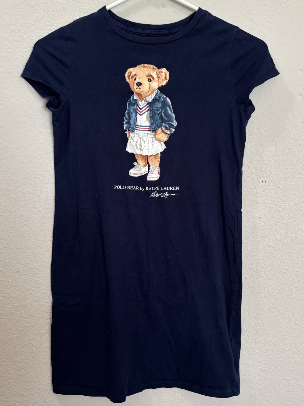Polo Ralph Lauren Girls Polo Bear T-Shirt Dress Navy Size Medium (8-10)